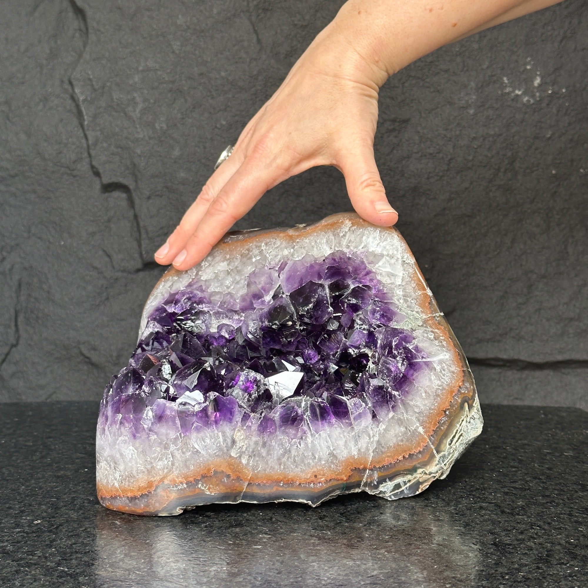 Large Amethyst Geode Cave with Agate edges, Unique Home Decor Crystal, High Quality Quartz, Crystal centerpiece