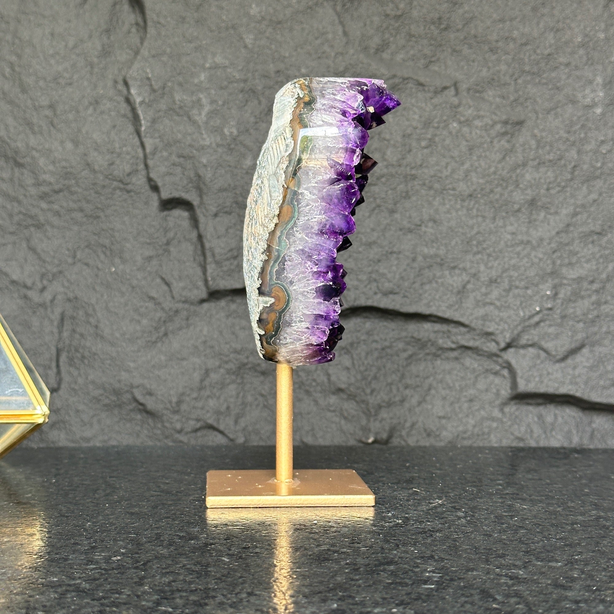 Natural Amethyst Geode, Galaxy Crystal on Metal Stand