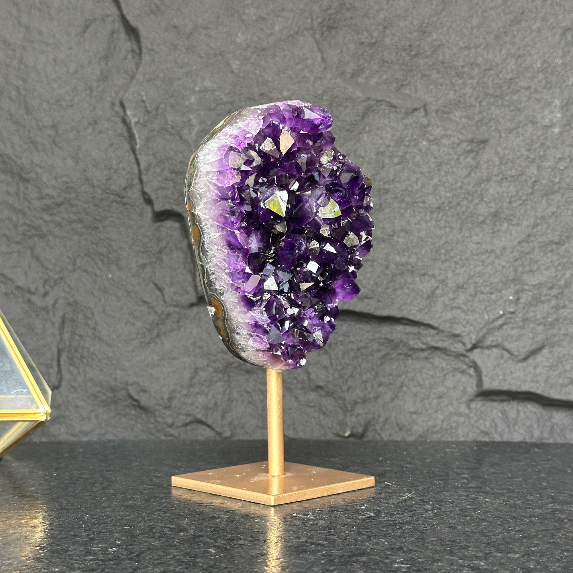Natural Amethyst Geode, Galaxy Crystal on Metal Stand