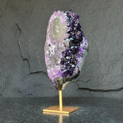 Deep Purple Natural Amethyst Geode with Gold Metal Display Stand