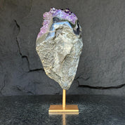 Deep Purple Natural Amethyst Geode with Gold Metal Display Stand