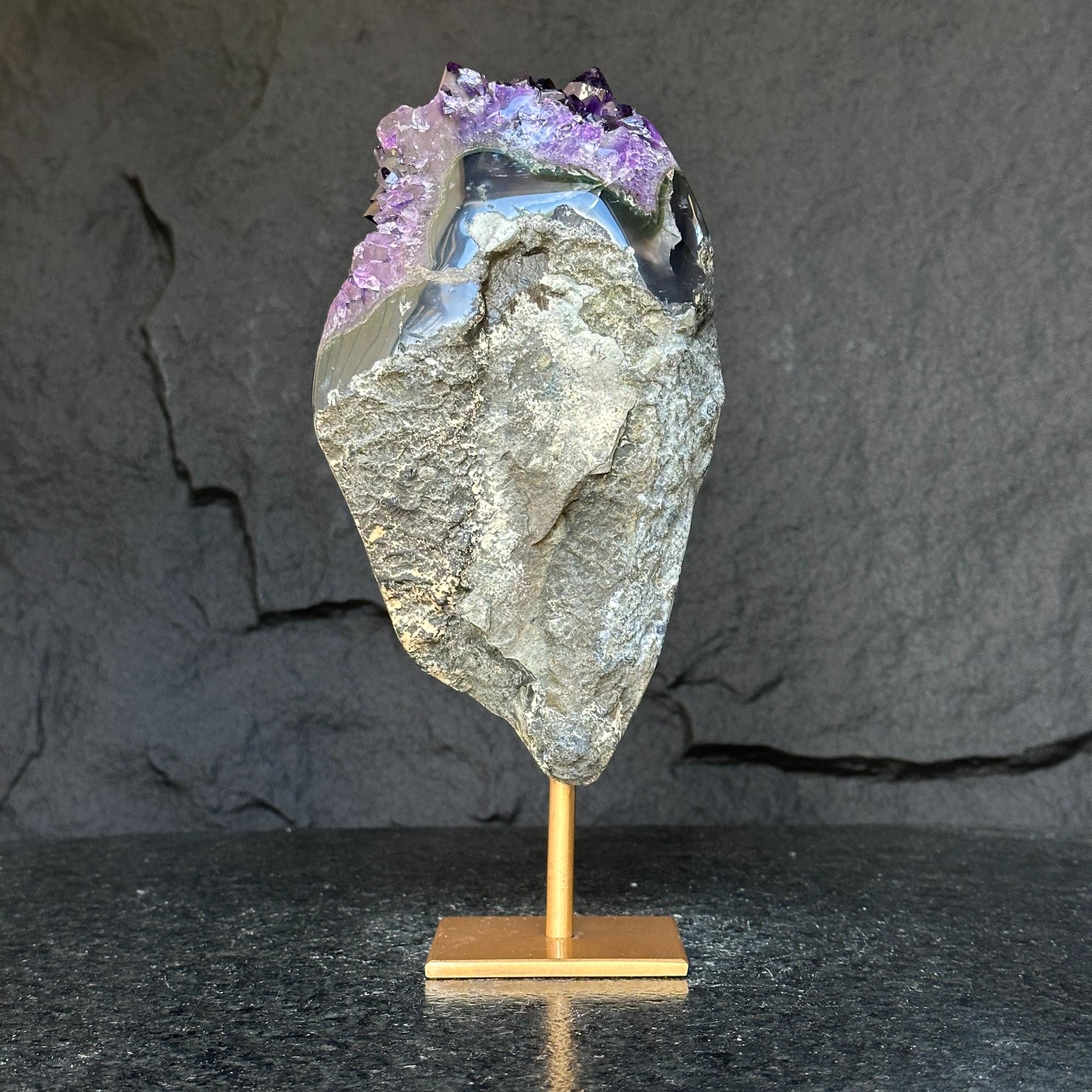 Deep Purple Natural Amethyst Geode with Gold Metal Display Stand
