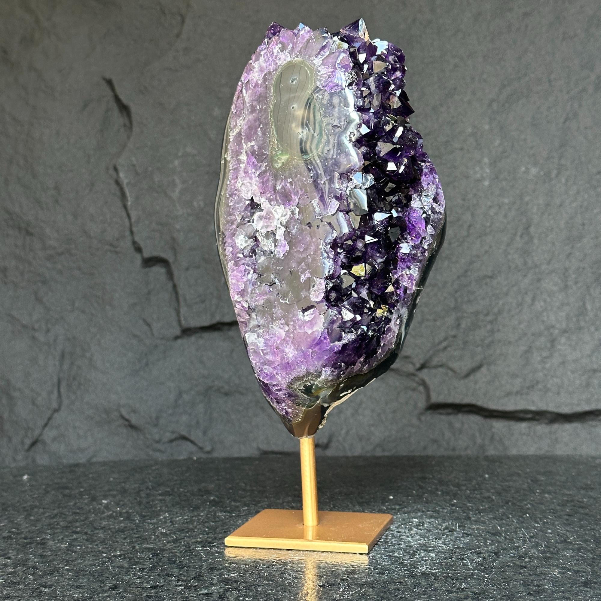 Deep Purple Natural Amethyst Geode with Gold Metal Display Stand
