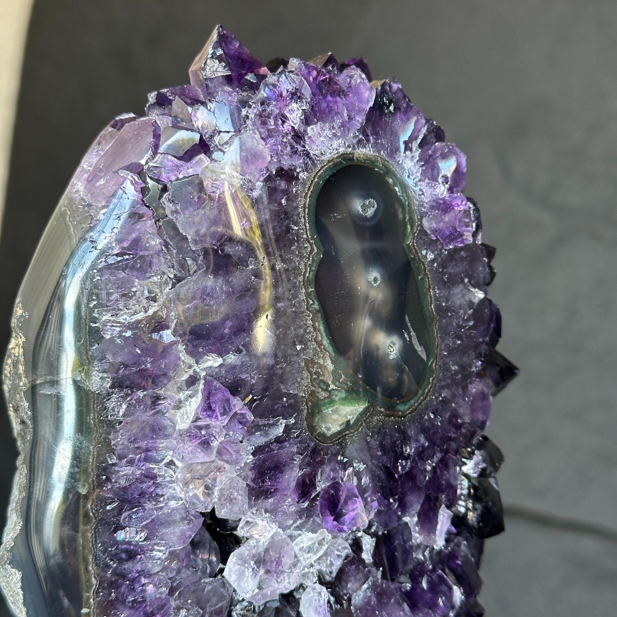 Deep Purple Natural Amethyst Geode with Gold Metal Display Stand