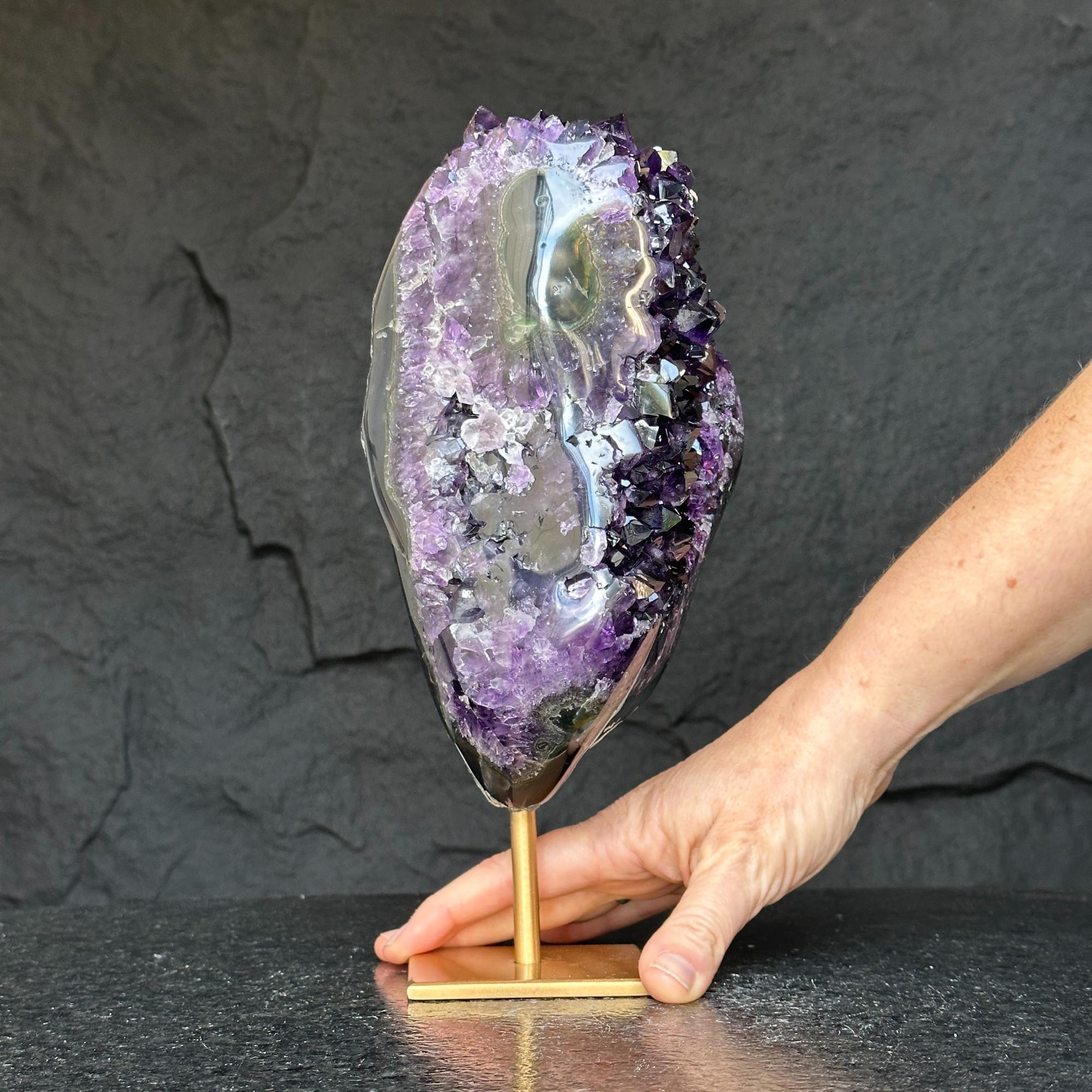 Deep Purple Natural Amethyst Geode with Gold Metal Display Stand