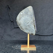 Natural Amethyst Geode, Deep Purple Crystal on Gold Metal Stand