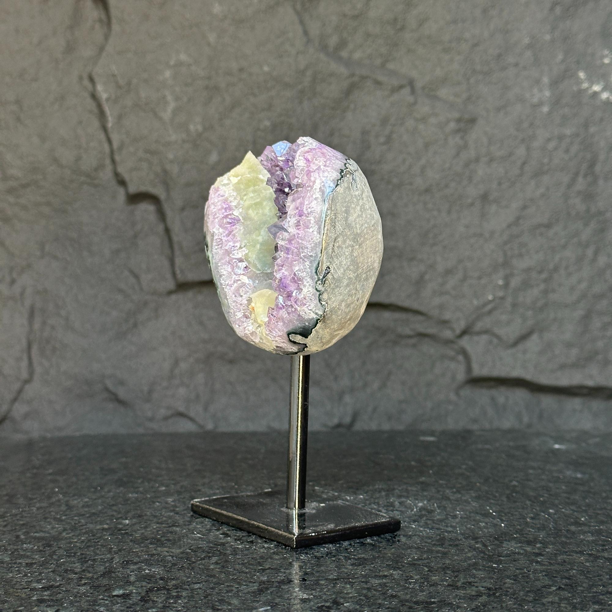 Natural Uruguayan Amethyst Cave on Metal Stand: Rare Home Decor