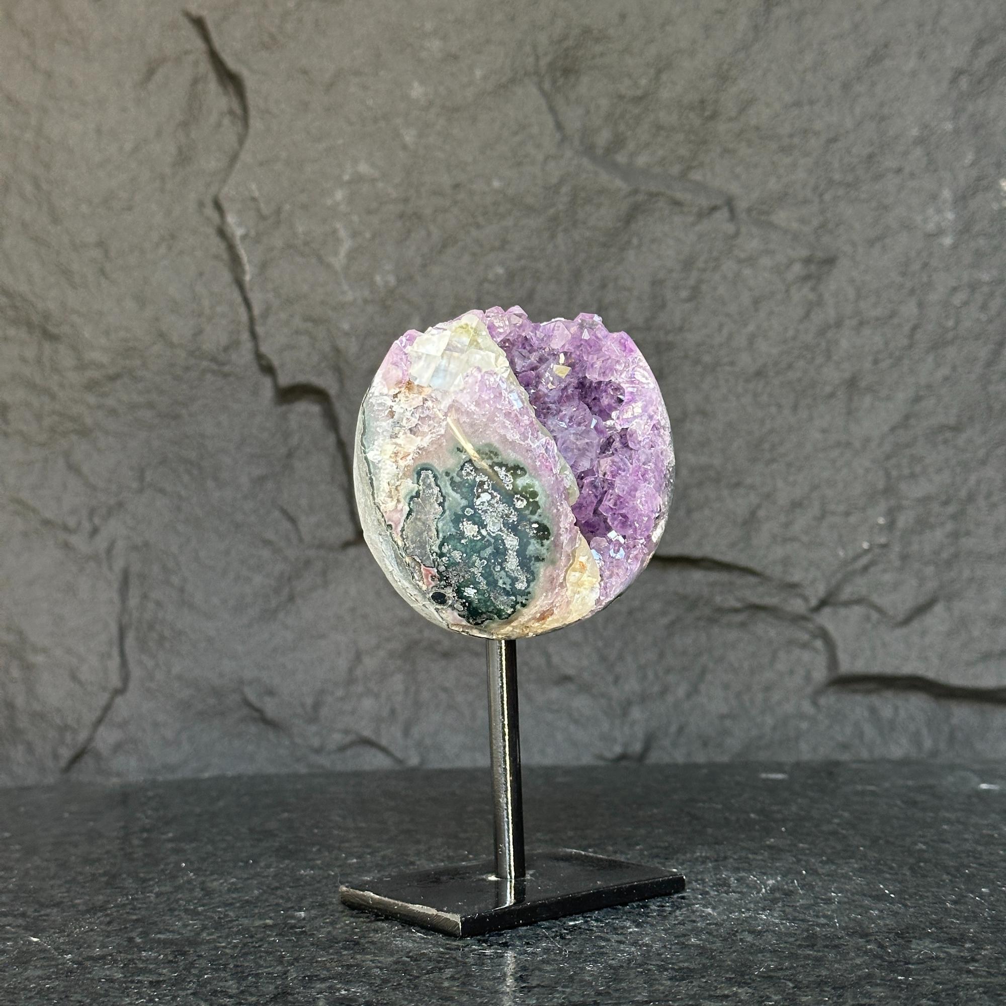 Natural Uruguayan Amethyst Cave on Metal Stand: Rare Home Decor