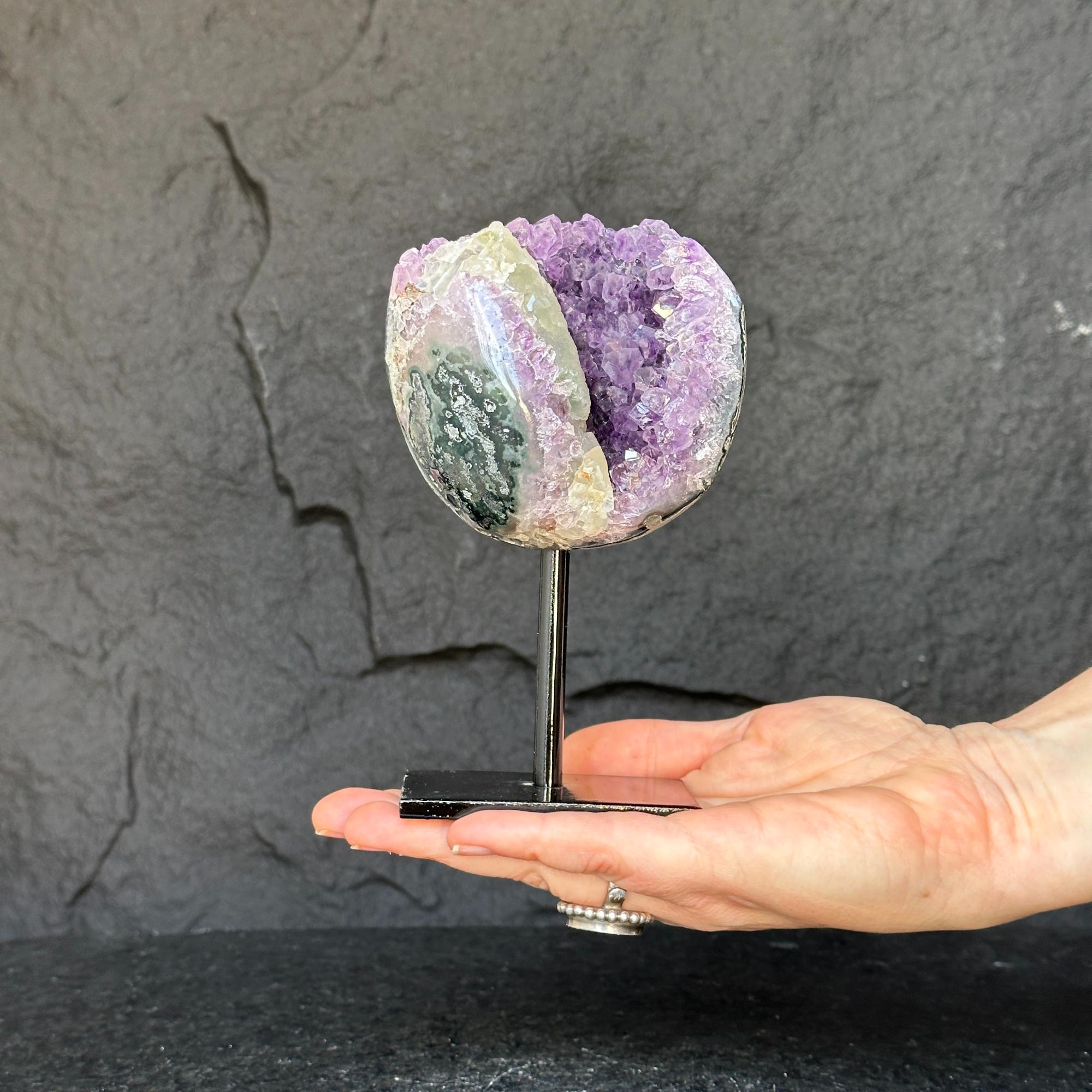 Natural Uruguayan Amethyst Cave on Metal Stand: Rare Home Decor