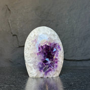 Crystal Geode, home decor with crystals, quartz and amethyst find, Amethyst with agate egg shaped