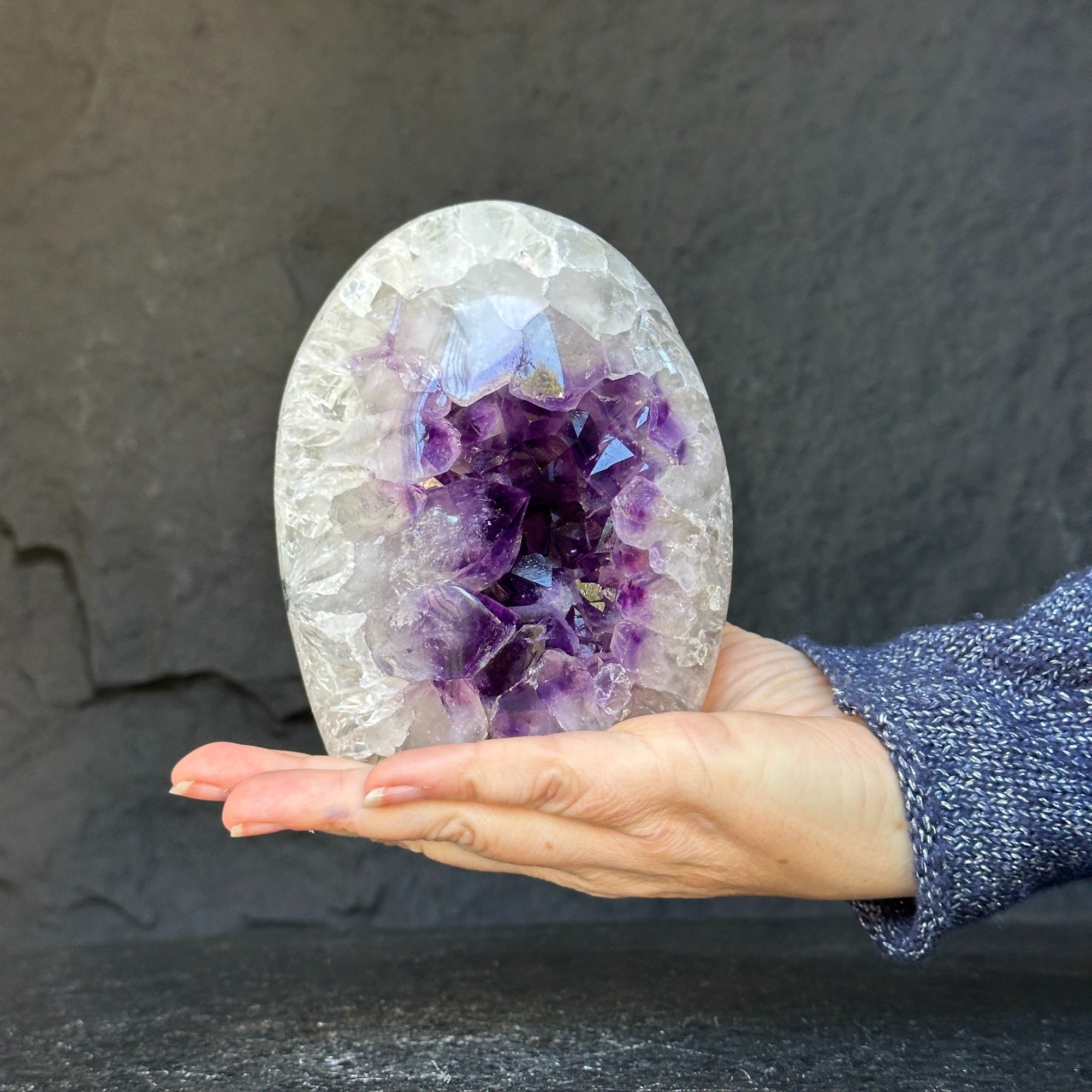 Crystal Geode, home decor with crystals, quartz and amethyst find, Amethyst with agate egg shaped