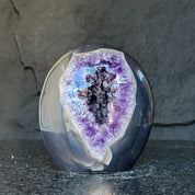 Crystal Geode, home decor with crystals, quartz and amethyst find, Amethyst with agate egg shaped