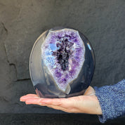 Crystal Geode, home decor with crystals, quartz and amethyst find, Amethyst with agate egg shaped