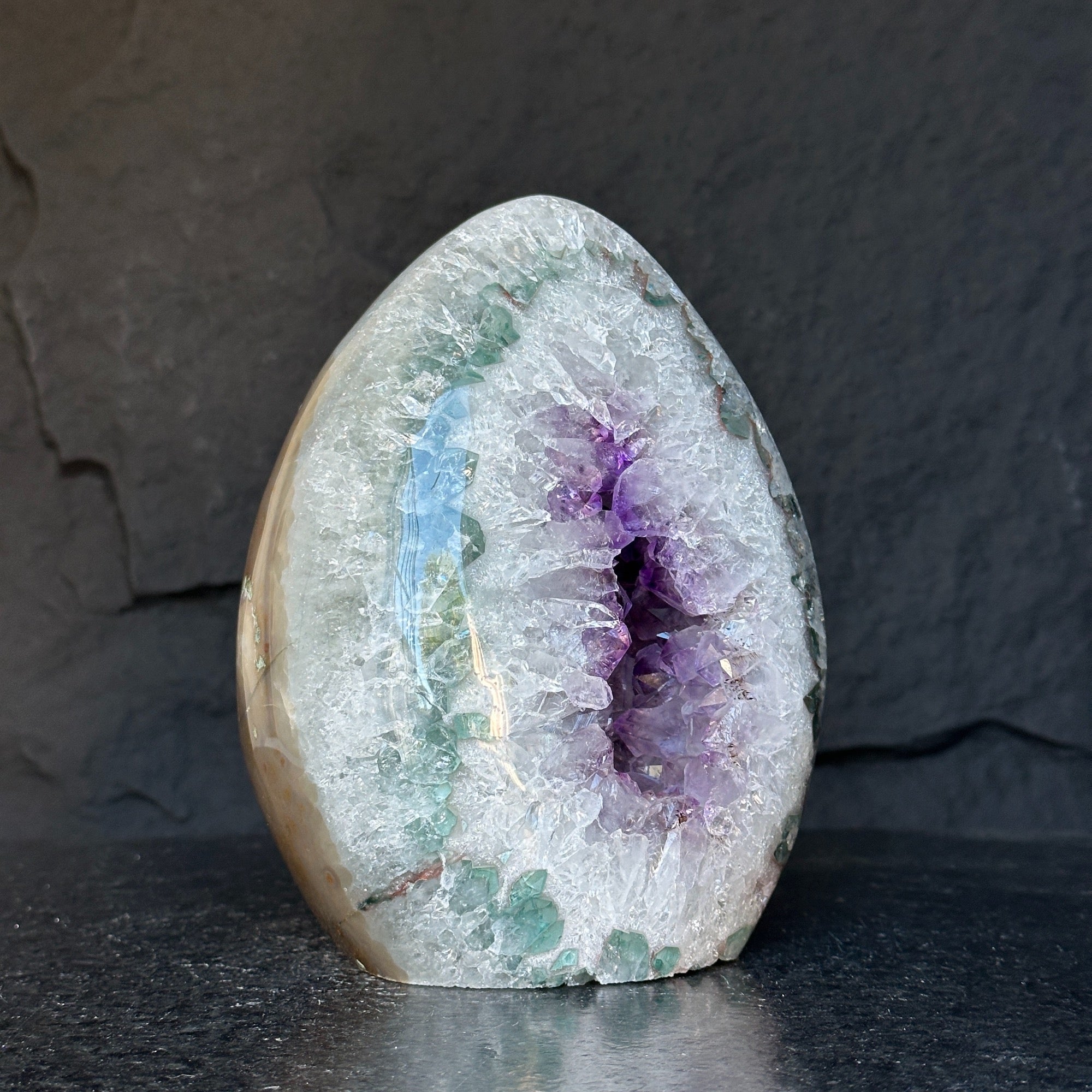 Incredible Statement Amethyst Crystal Piece, Amethyst Geode just for collectors, Extra large (8.5 in tall) Uruguayan Egg shaped Crystal