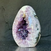 Amethyst Geode Crystal Egg with incredible Agate formations, Natural cave shaped polished agate stone