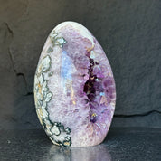 Amethyst Geode Crystal Egg with incredible Agate formations, Natural cave shaped polished agate stone