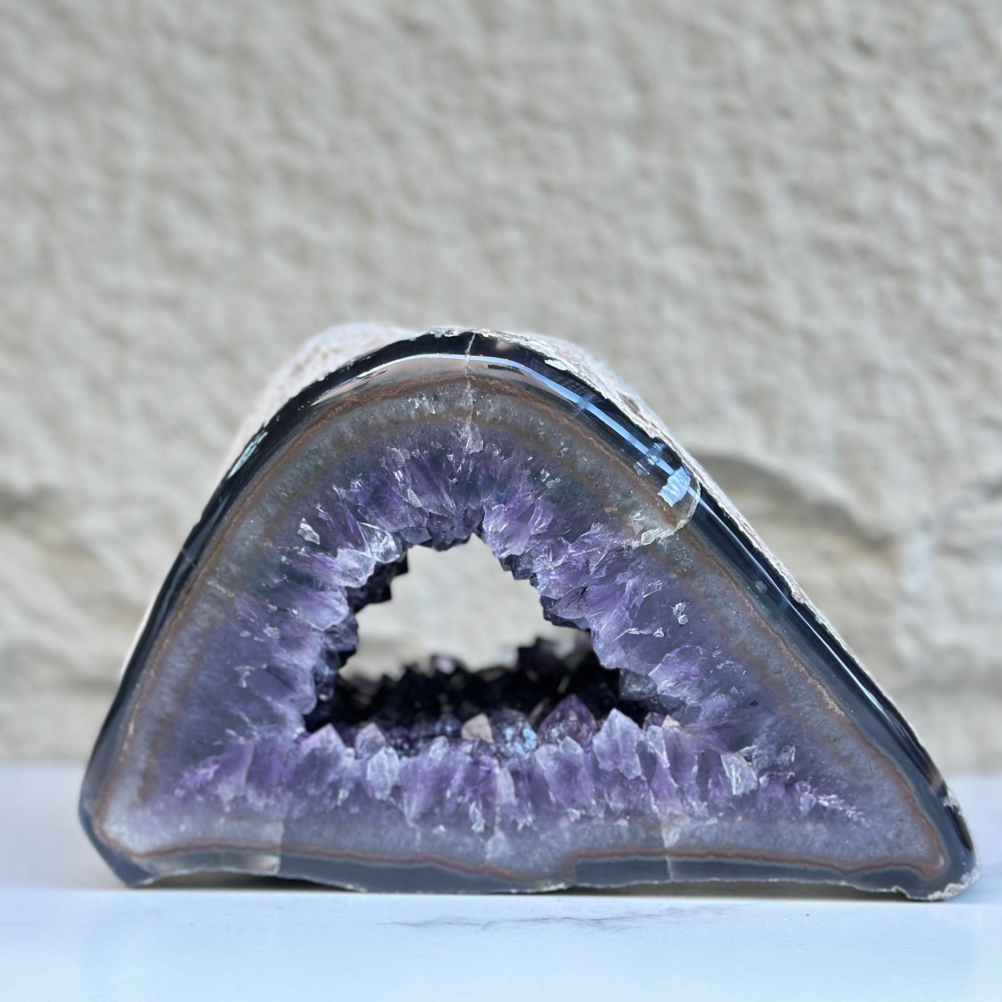 Superb Crystal Geode, Large Cave, Amethyst Crystal for collectors, 8 in Tall Full polished stone, Stunning decor AAA Crystal