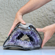 Superb Crystal Geode, Large Cave, Amethyst Crystal for collectors, 8 in Tall Full polished stone, Stunning decor AAA Crystal