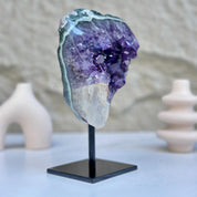 Raw Amethyst Geode on Metal Stand