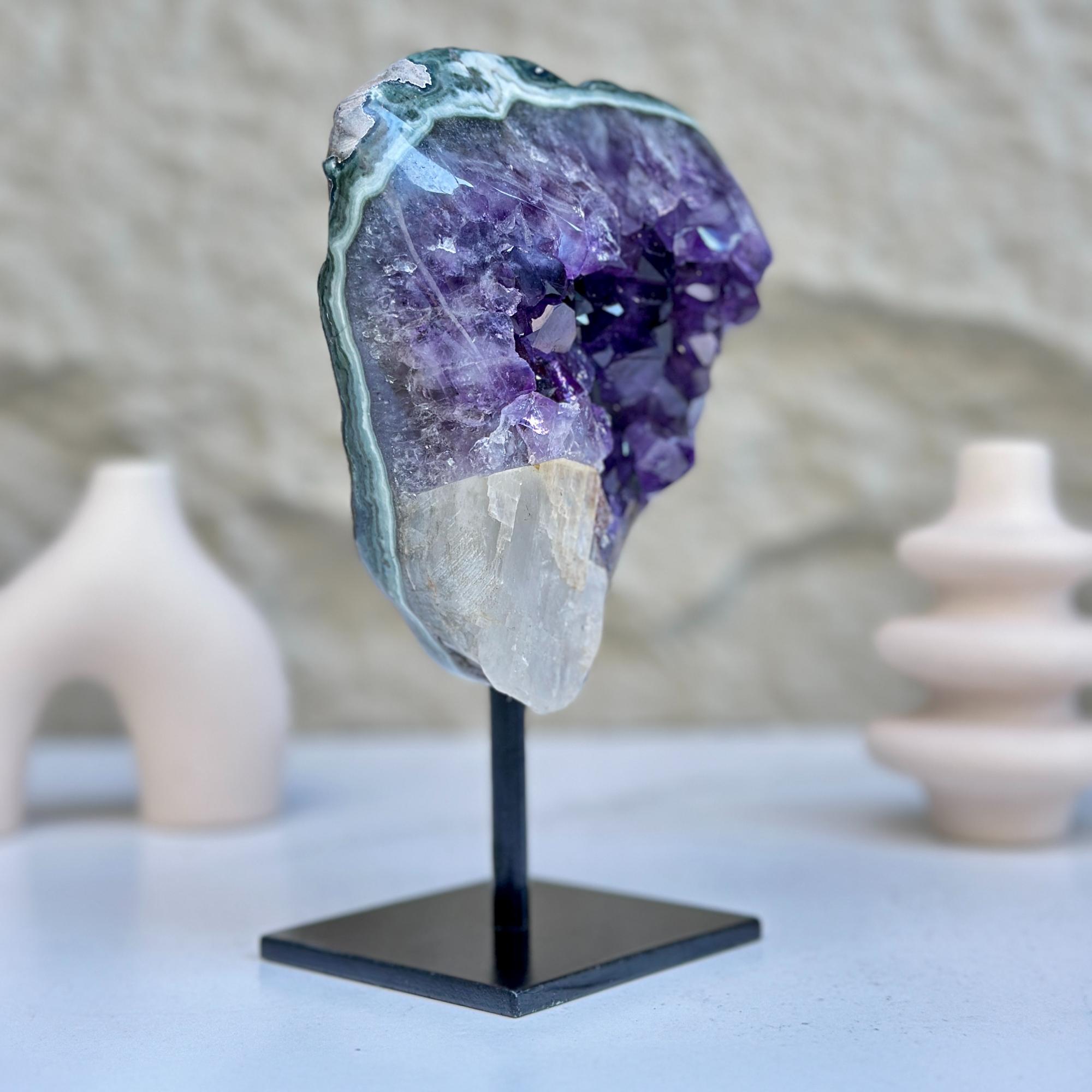 Raw Amethyst Geode on Metal Stand