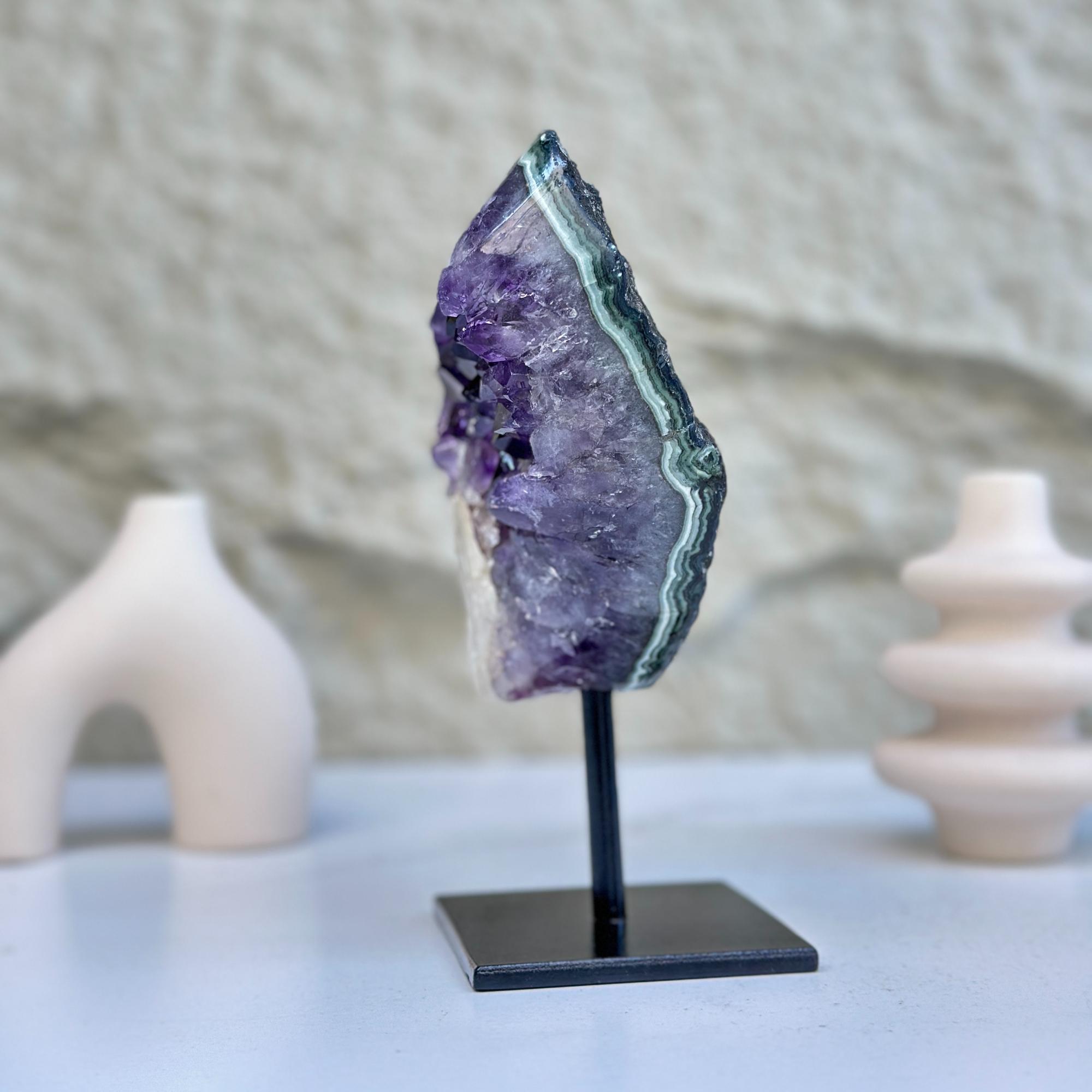 Raw Amethyst Geode on Metal Stand