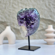 Raw Amethyst Geode on Metal Stand