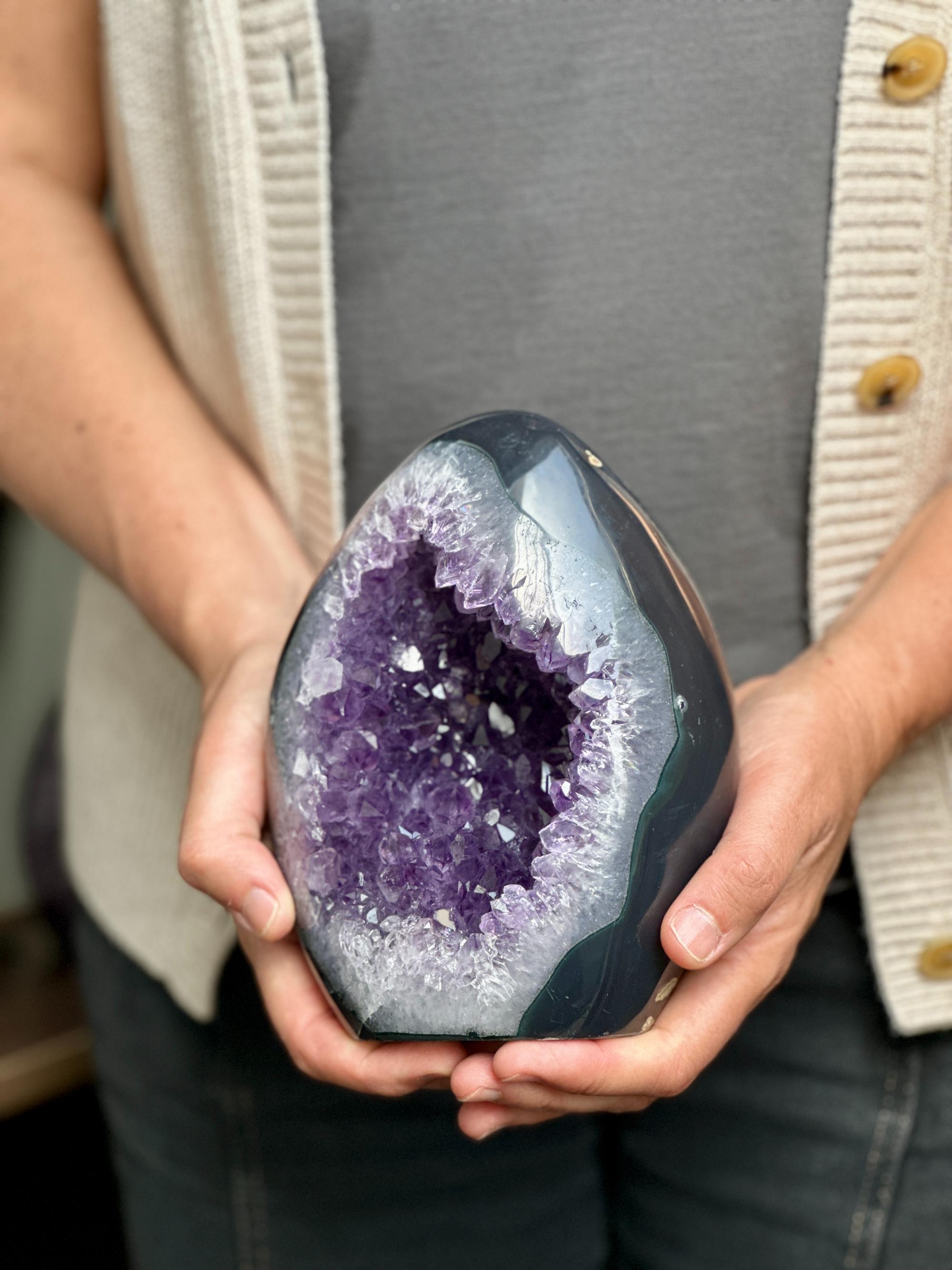 Extra Large Amethyst Geode Cave, Oval shaped Full polished stone, Stunning decor piece, Giant Crystal