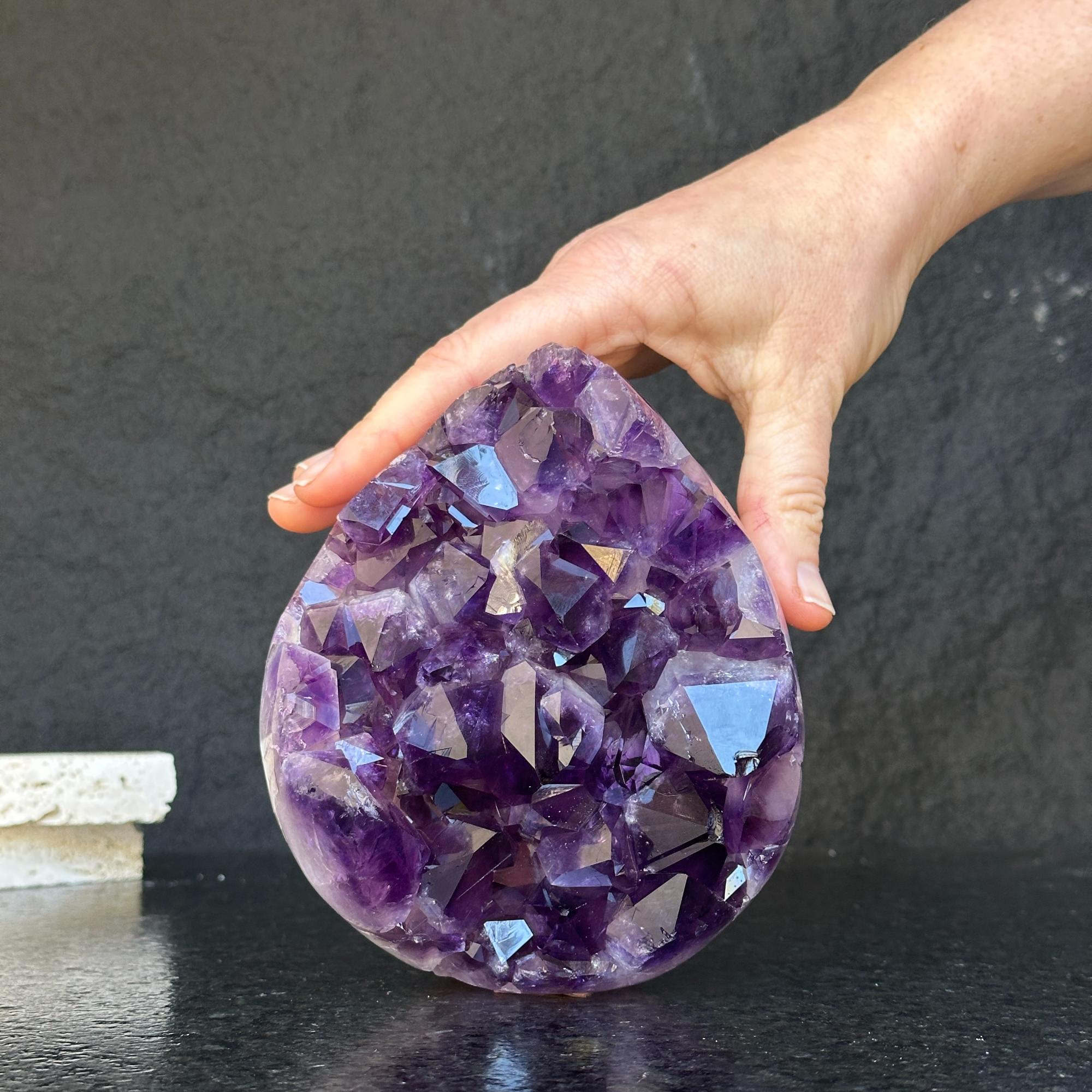 Extra Large Amethyst Geode Cave, Oval shaped Full polished stone, Stunning decor piece, Giant Crystal