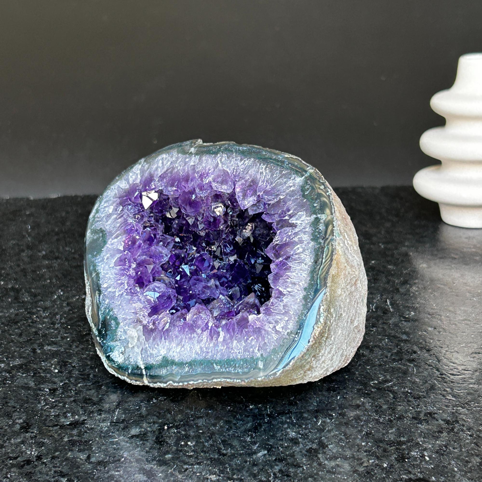 Amethyst and agate geode, coffee table decor, colorful geode cave, amethyst crystal geode