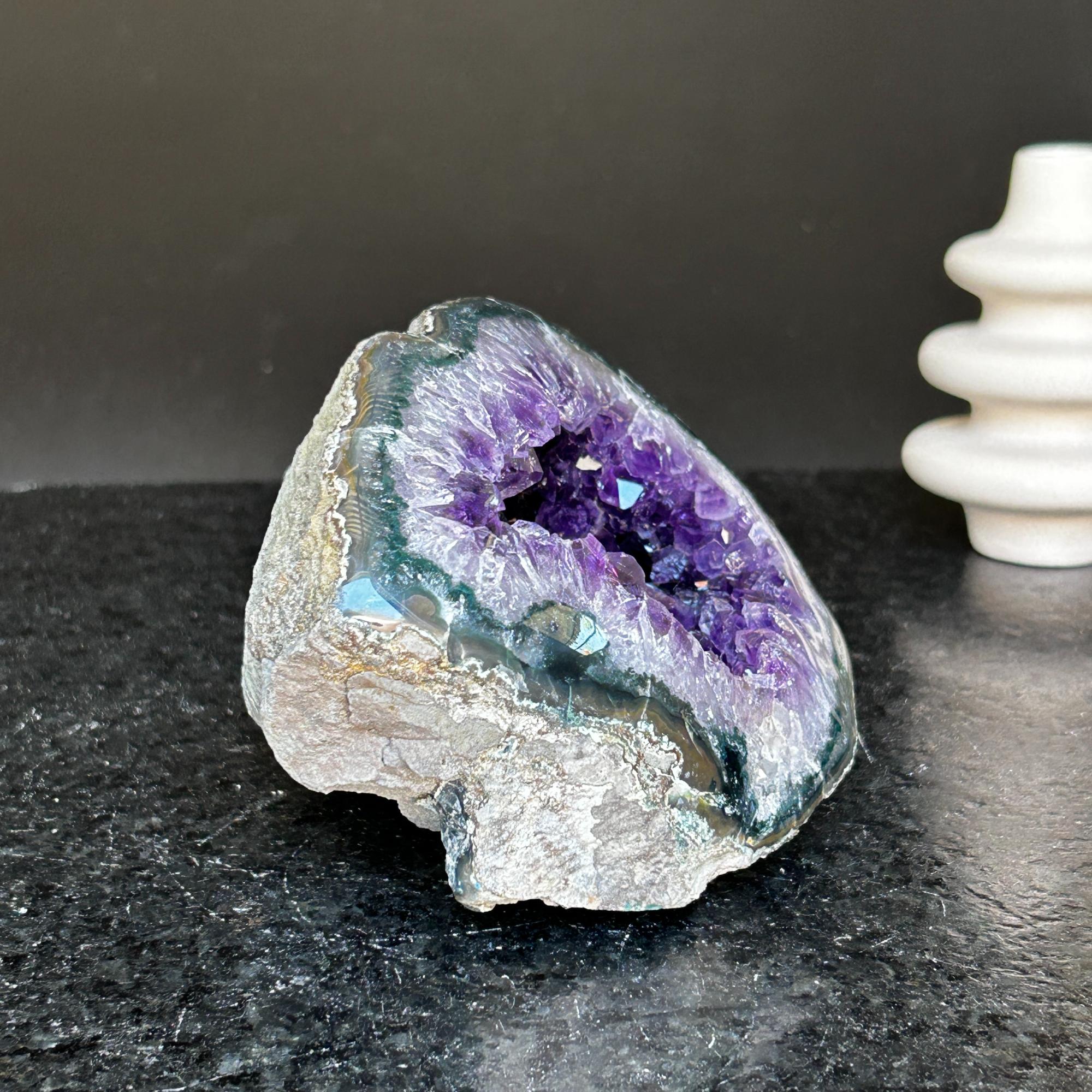 Amethyst and agate geode, coffee table decor, colorful geode cave, amethyst crystal geode