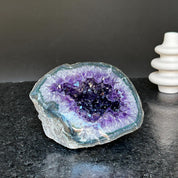 Amethyst and agate geode, coffee table decor, colorful geode cave, amethyst crystal geode
