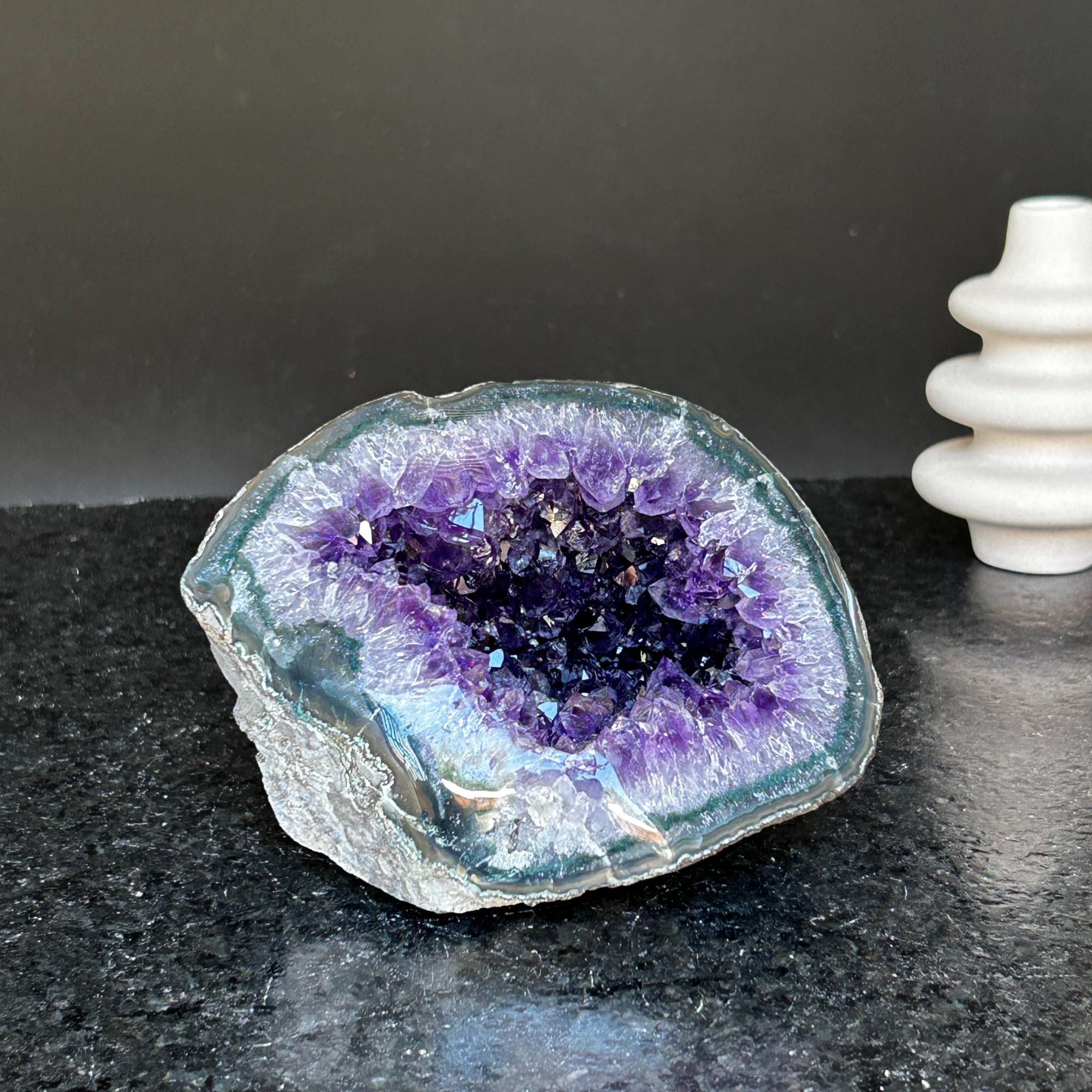 Amethyst and agate geode, coffee table decor, colorful geode cave, amethyst crystal geode