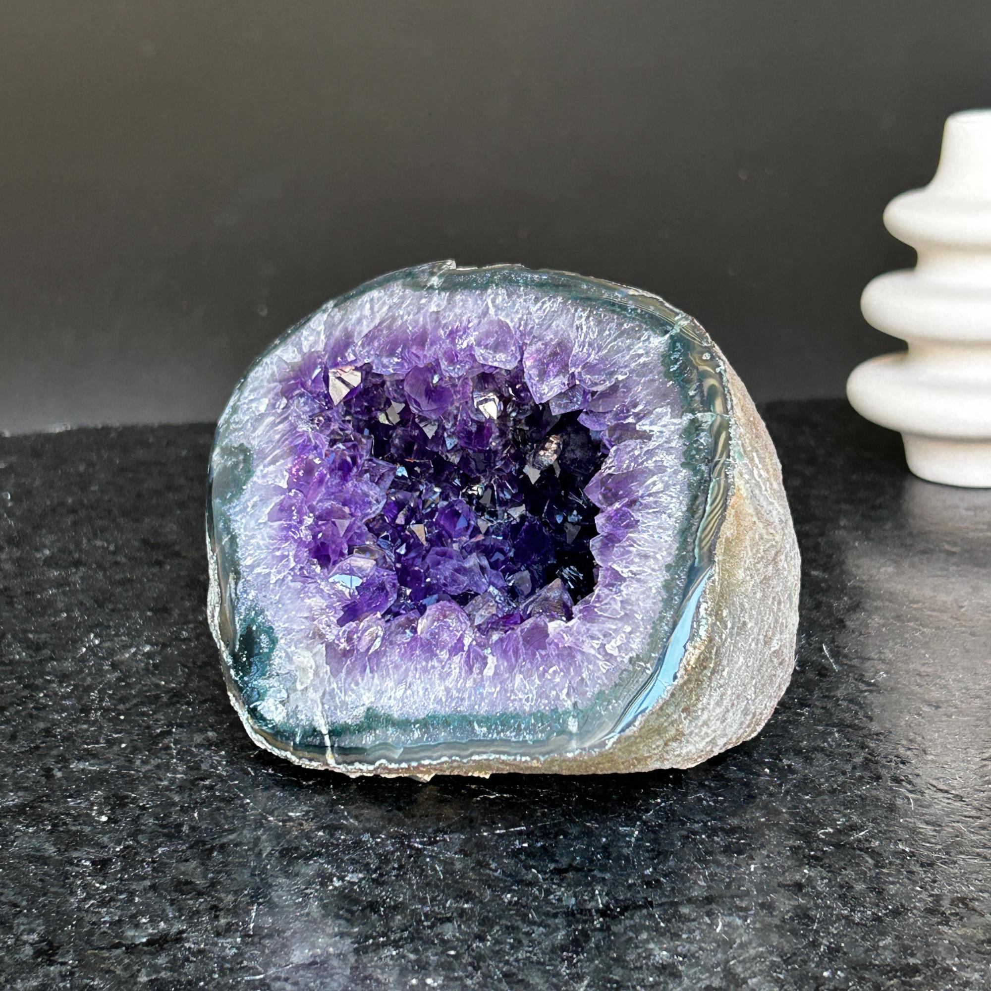 Amethyst and agate geode, coffee table decor, colorful geode cave, amethyst crystal geode
