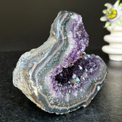 Natural Amethyst Stone Geode, Flat Geode with Agate formations, Uruguayan Amethyst Cave