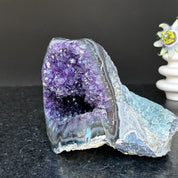 Natural Amethyst Stone Geode, Flat Geode with Agate formations, Uruguayan Amethyst Cave