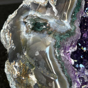 Natural Amethyst Stone Geode, Flat Geode with Agate formations, Uruguayan Amethyst Cave
