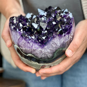 Large Amethyst and Agate Crystal Cylinder – Stunning Polished Quartz Decor Piece, Natural Purple Stone