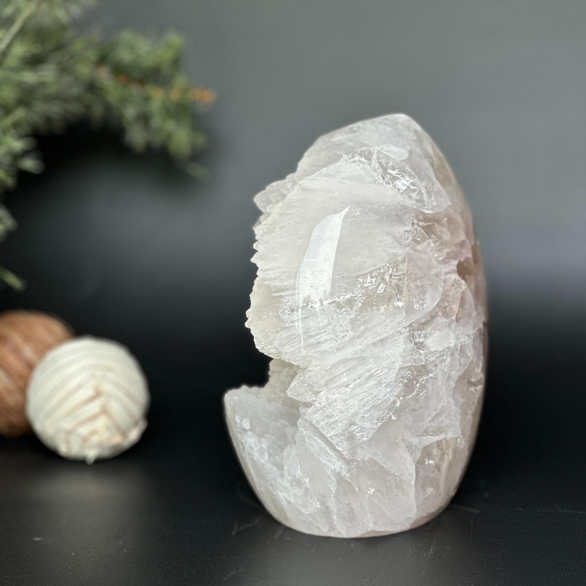 White Quartz: Uruguay Rare Crystal Formation with Calcite & Agate