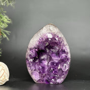 Amethyst Geode Crystal Egg with incredible Agate formations, Natural cave shaped polished agate stone