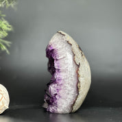 Amethyst Geode Crystal Egg with incredible Agate formations, Natural cave shaped polished agate stone