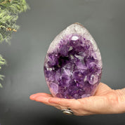 Amethyst Geode Crystal Egg with incredible Agate formations, Natural cave shaped polished agate stone