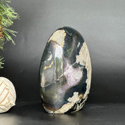 Amethyst Geode Crystal Egg with incredible Agate formations, Natural cave shaped polished agate stone