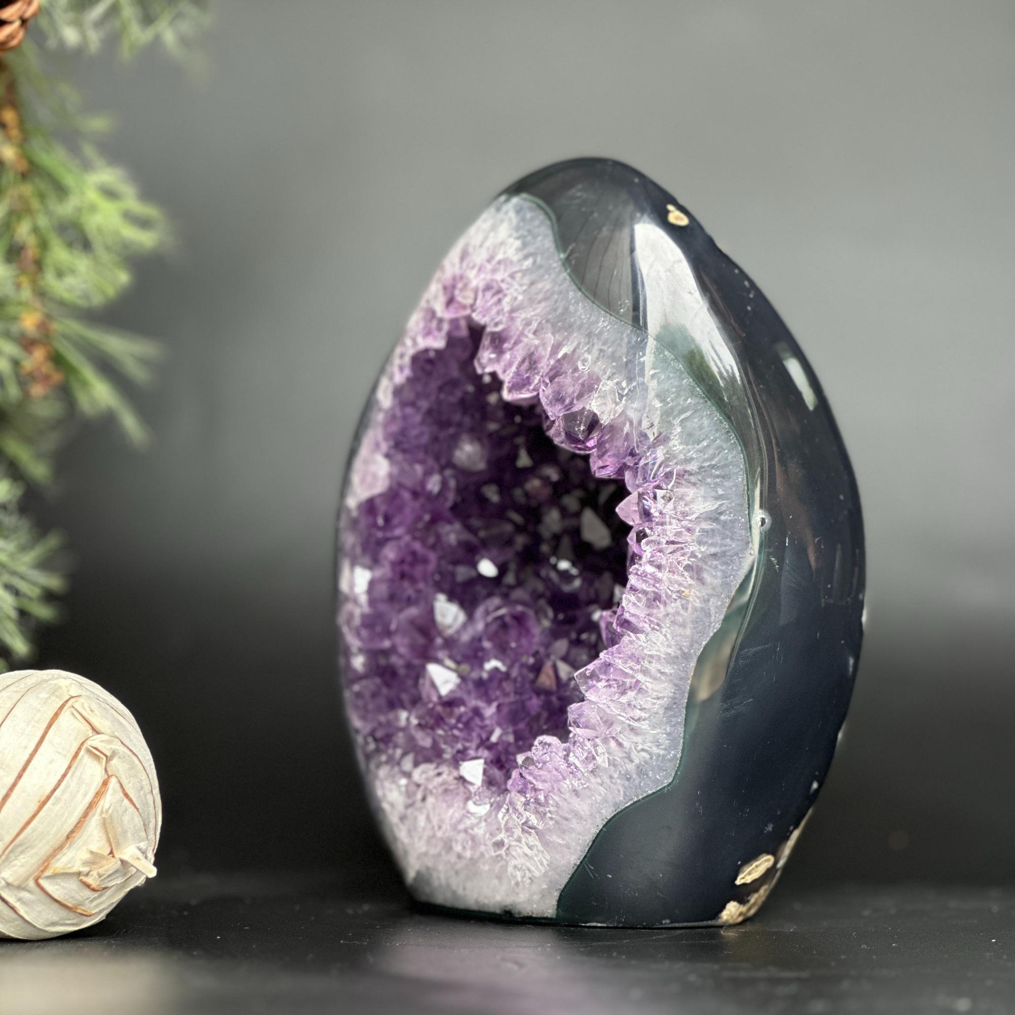 Extra Large Amethyst Geode Cave, Oval shaped Full polished stone, Stunning decor piece, Giant Crystal