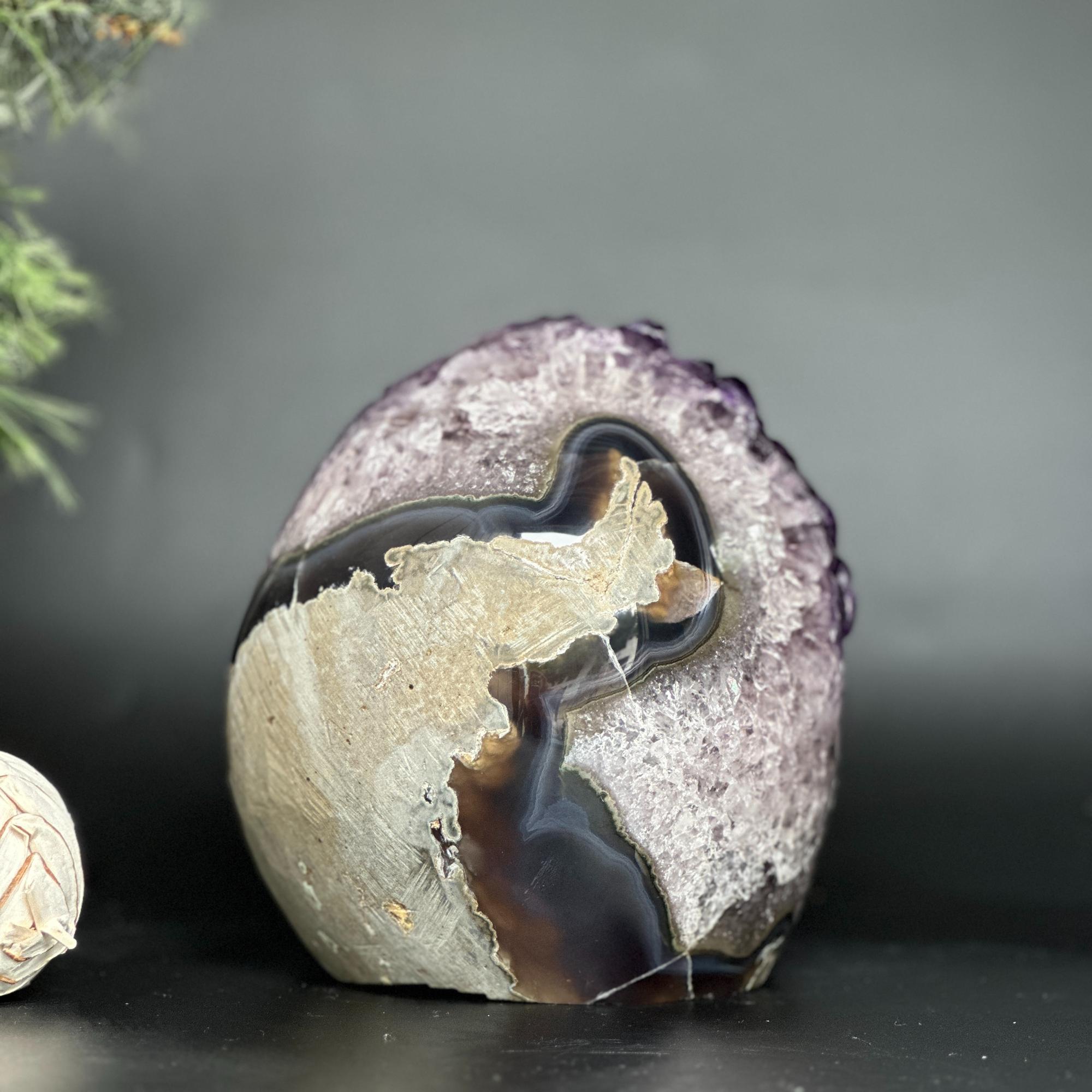 Extra Large Amethyst Geode Cave, Oval shaped Full polished stone, Stunning decor piece, Giant Crystal