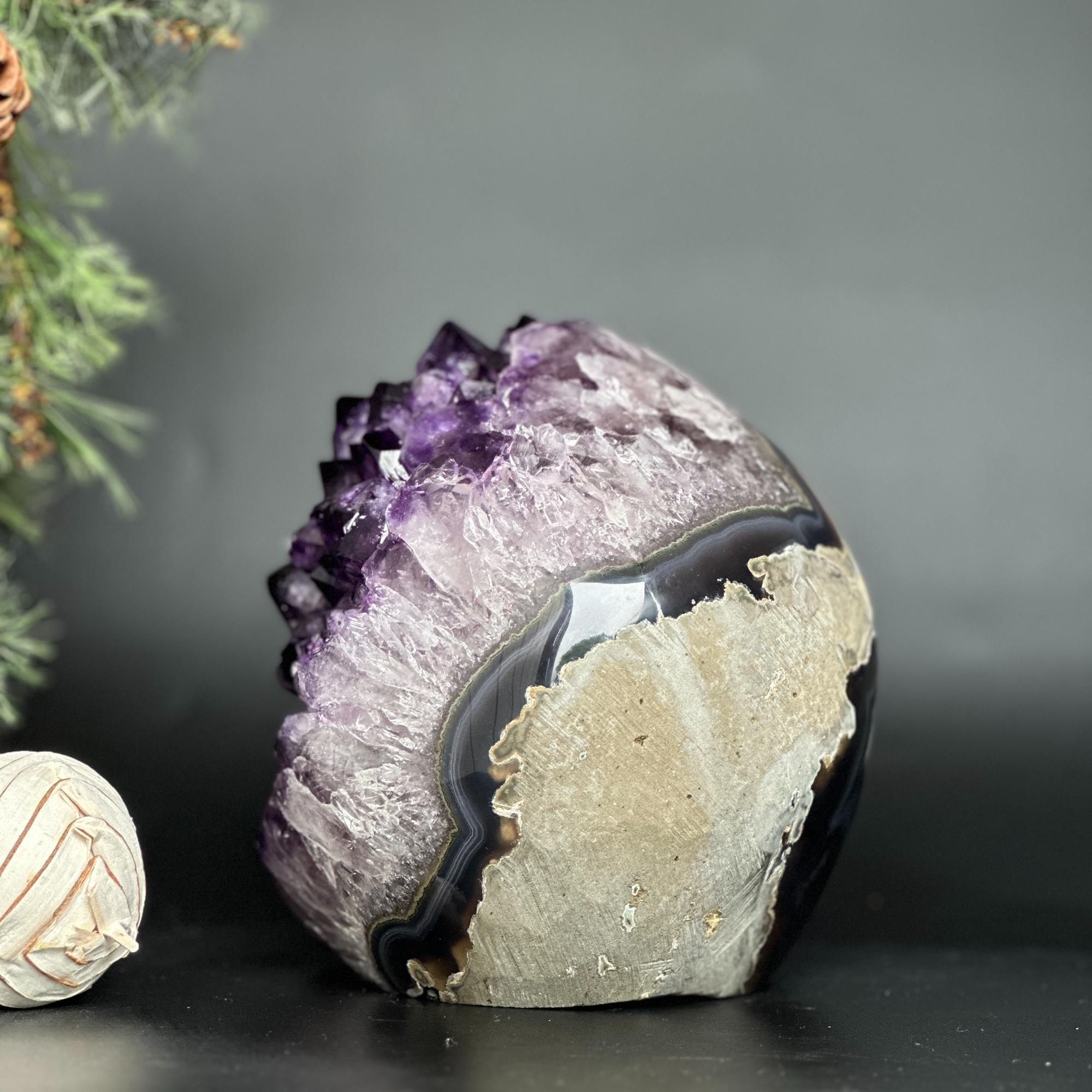 Extra Large Amethyst Geode Cave, Oval shaped Full polished stone, Stunning decor piece, Giant Crystal