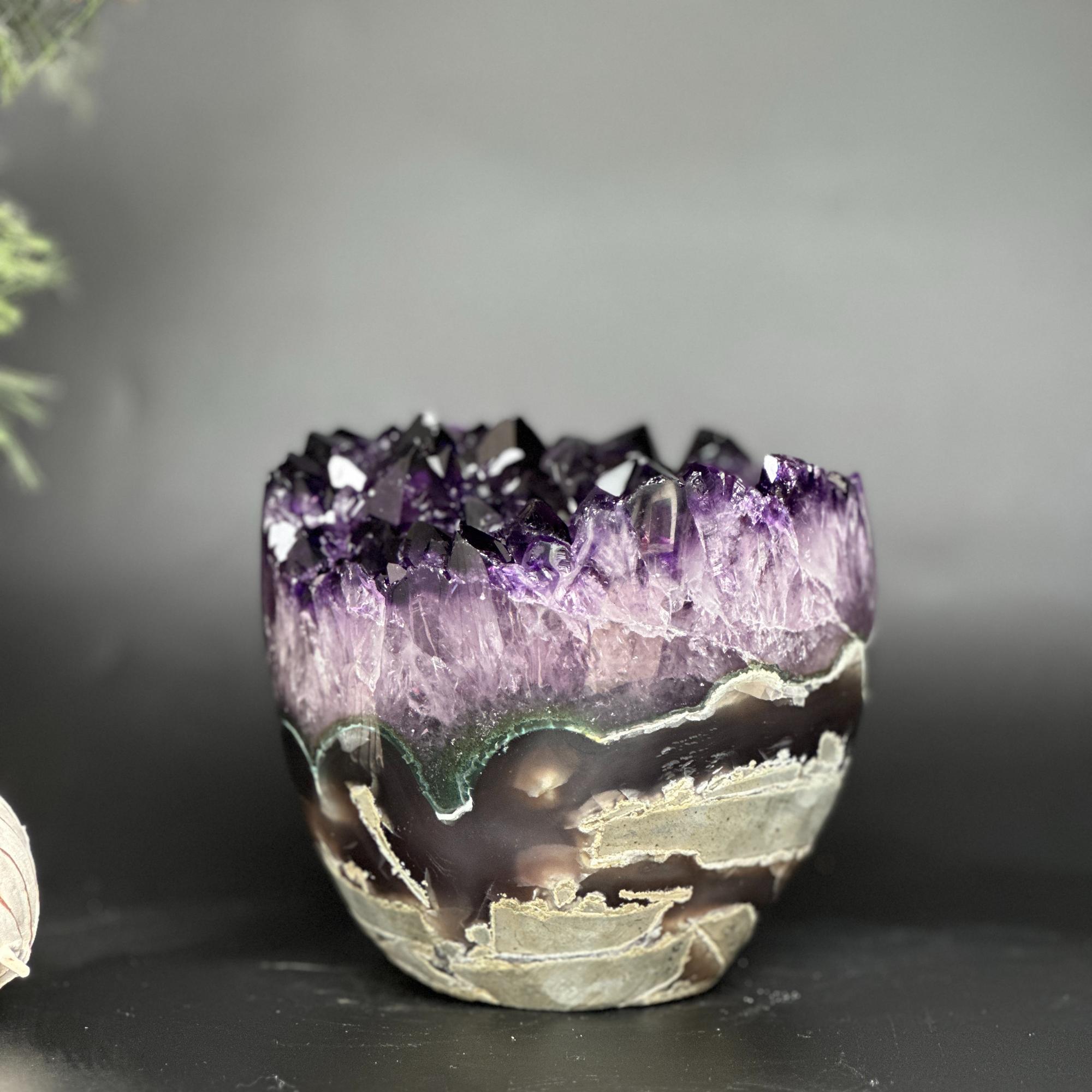 Large Amethyst and Agate Crystal Cylinder – Stunning Polished Quartz Decor Piece, Natural Purple Stone