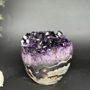 Large Amethyst and Agate Crystal Cylinder – Stunning Polished Quartz Decor Piece, Natural Purple Stone