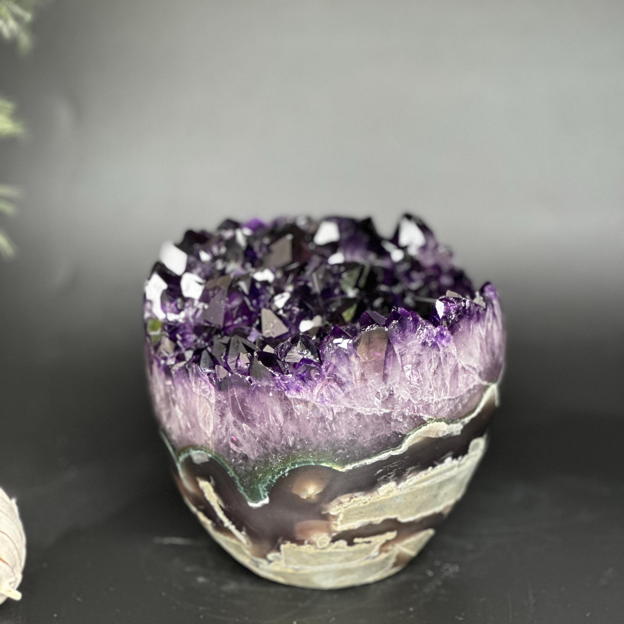 Large Amethyst and Agate Crystal Cylinder – Stunning Polished Quartz Decor Piece, Natural Purple Stone