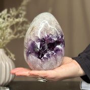 Genuine Amethyst Egg, Quartz Geode Cave, Crystal Cavern, Extra quality piece, Cut base polished specimen