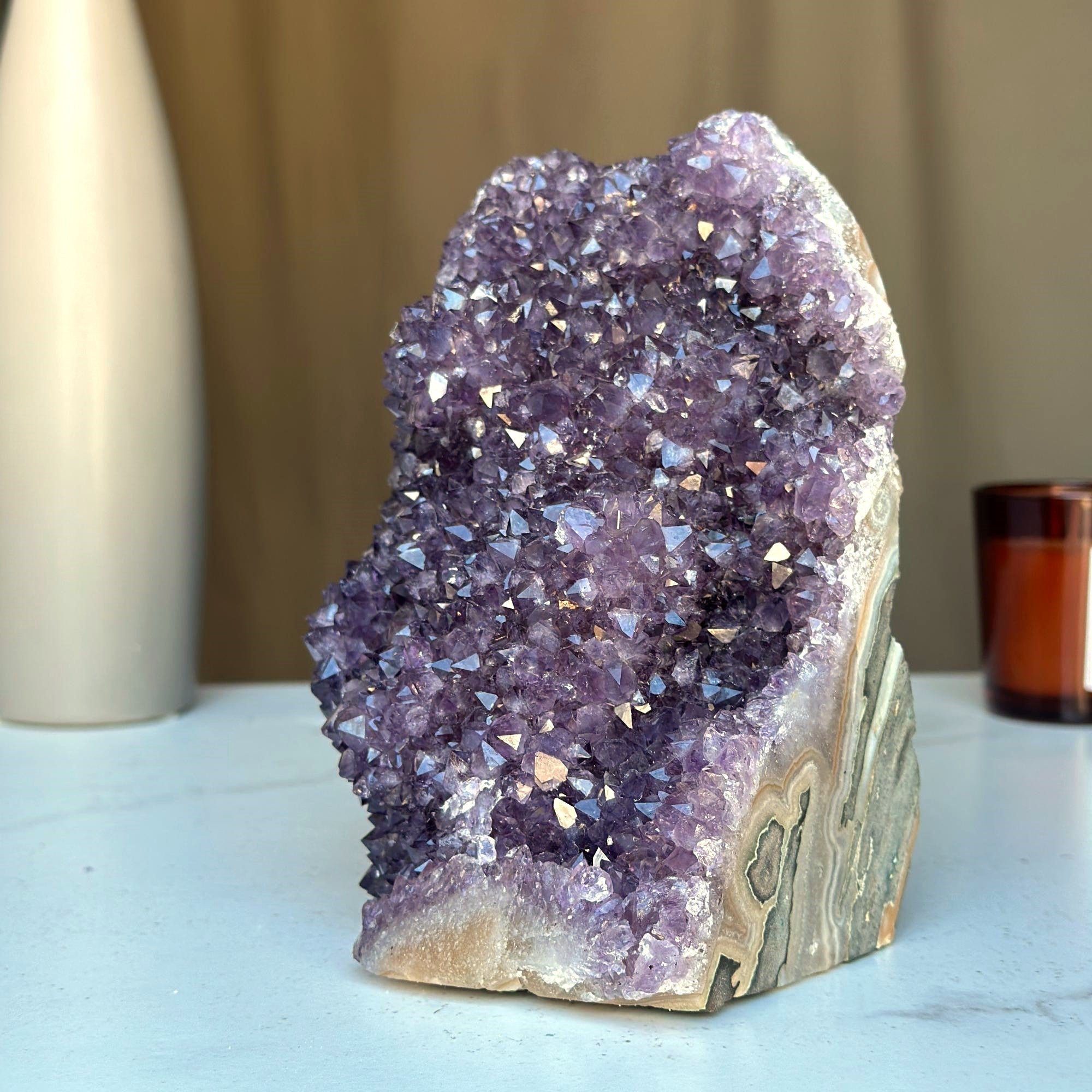 Amethyst Crystal Cluster Cave Geode , 6 in tall Huge Crystal Cluster, Deep Purple Stone